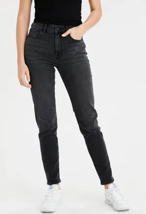 American Eagle‎ Stretch Mom Jeans Black Grunge Casual Classic Denim Size 4 thumbnail 1