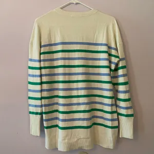NWOT LOFT White Green Blue Striped Lightweight Sweater Preppy Women's size Small thumbnail 5