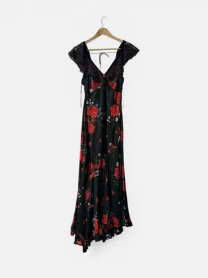 Free People Warm‎ Hearts Satin Midi Dress Size XS Lace Floral Dainty Romantic thumbnail 5