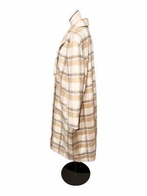 NWOT Loft Cream Beige Plaid Oversized Boucle Modern Double Breasted Coat XL thumbnail 3