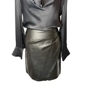 Maeve Plunge Vegan Leather Dress Women 0 Black Cowl Neck Mini Moto‎ Goth Sexy thumbnail 5