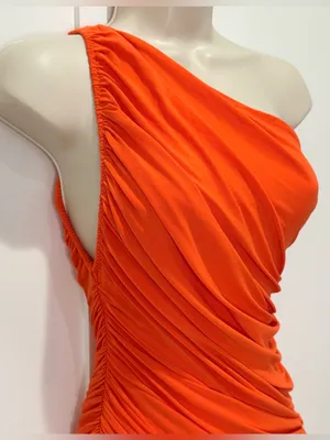 Norma Kamali Diana Ruched One-Shoulder Gown XXS Blood Orange Cocktail Party Chic thumbnail 8