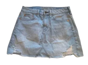 American Eagle Women's Size 2 Denim Mini Skirt Cut Off Light Wash Distressed thumbnail 1
