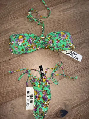 brand new urban outfitters green floral bikini halter and thong small with tags thumbnail 4