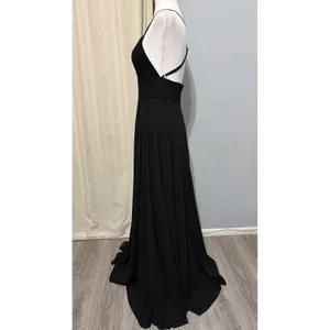 Lulus Black Sparkly Chiffon Maxi Dress Small Square Neck Open Back Side Slit thumbnail 5