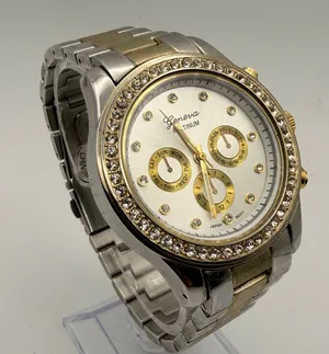 Elegant Geneva Platinum Two-tone Women's Crystal Quartz Watch, Working thumbnail 1