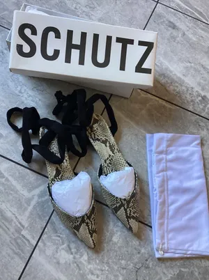 Schutz Barbrah Snake Embossed Leather Lace Up Pointed Toe Flats Natural 8.5 thumbnail 1