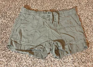 Aerie Womens Shorts‎ Size S Olive Green Casual Drawstring Ruffle Hem thumbnail 1