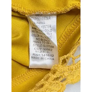 She + Sky‎ Crochet Mini Dress Large Mustard Yellow Floral Lace Shift Boho Retro thumbnail 8