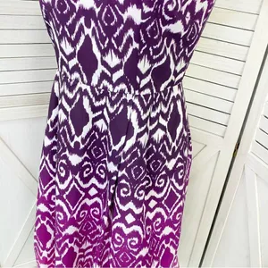 Ann Taylor Ombre Ikat Tribal‎ Print Fit Flare Dress Pink Purple 0 Sleeveless thumbnail 7