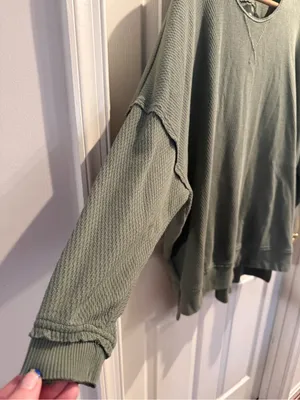 aerie Olive Green Waffle Knit Top thumbnail 4