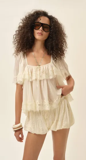 For Love and Lemons Juniper Set Cream lace blouse and shorts set with florSmall NWT For Love and Lemons Juniper Set Cream lace blouse and shorts set Size Small NWT thumbnail 1