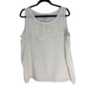 LOFT White Embroidered Sleeveless Tank‎ Top Women's XL Casual Beach Vacation thumbnail 2