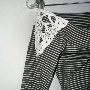 Hollister Black and White Striped Lace Shoulder Top thumbnail 2