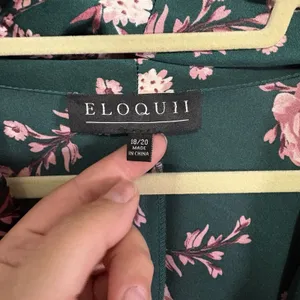 Eloquii Womens Satin Faux Wrap Dress Green Pink Floral Blossoms Kimono-Inspired thumbnail 5