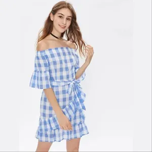 ✨HP✨Bardot Tie Waist Grid Ruffle Trim Dress✨ thumbnail 3