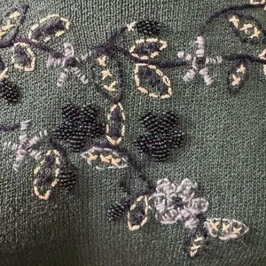 Vintage Beaded Floral Knit Sweater Green Embroidered‎ Pullover small thumbnail 7