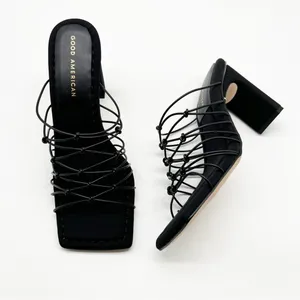 NWT Good American Square Toe Mule Sandals Women's‎ Size 7 Black Minimalist Chic thumbnail 3