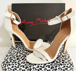 Anne Michelle White Open Toe Stiletto Heels thumbnail 1
