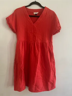 Universal Threads 100% Cotton Gauze Short Sleeve Mini Dress XS Orange Euro Summer Resort Vacation thumbnail 1