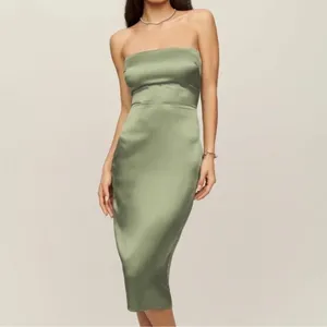 Reformation Oaklie Silk Midi Dress in Artichoke Green NWT thumbnail 3