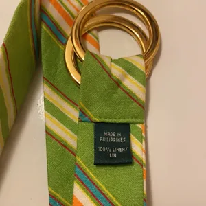Vintage Y2K Ralph Ralph Lauren green striped linen double ring belt, size large thumbnail 4