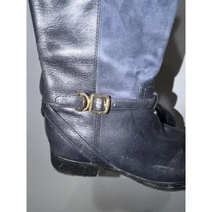 Tory Burch Lizzie Women's 7.5 Leather Knee High Riding Boot Zip Buckle Blue READ thumbnail 6