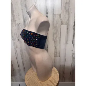 GJG Denim Bejeweled Tube Top Womens Small Multi Color Rhinestone Denim Bandeau thumbnail 2