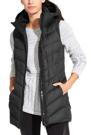 Athleta Women’s Black CYA Downieville Puffer Vest Goose Down Faux Fur Hood XXS thumbnail 1