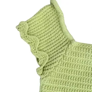 Zara Lime Green Crochet Off Shoulders Cropped Tank Top SZ S #1138 thumbnail 3