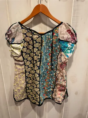 Cute cotton boho patchwork hippie granola peasant top flowy festival y2k style thumbnail 6
