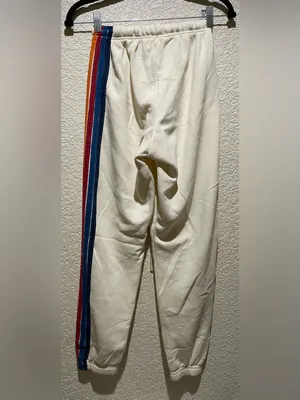 Aviator Nation 5 Stripe Vintage Cream Rainbow-Stripe Zip Hoodie & Jogger Set XS thumbnail 4