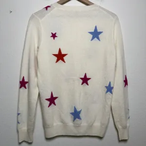 Kier + J Women 100% Cashmere Sweater‎ Medium White Novelty Star Celestial thumbnail 8