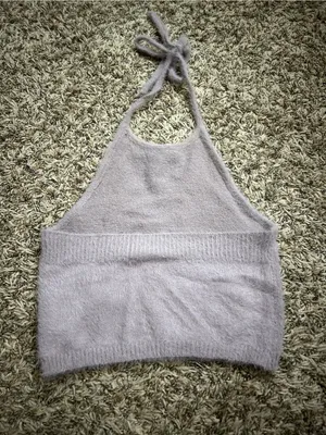 Pretty Garbage Fuzzy Soft Knit Halter Crop Top in Pale Mauve Sz S thumbnail 2