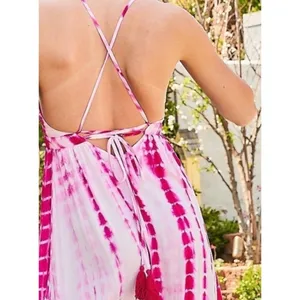 NEW Main Strip Tie-Dye halter Maxi Dress open back Pink beach SMALL thumbnail 9