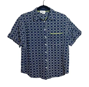 FRNCH PARIS Navy White Geometric Print Short Sleeve Button Up Shirt‎ XS thumbnail 1