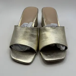 FARYL by Farylrobin Womens Size 7.5 Pip Gold Metallic Sandals Leather Block Heel thumbnail 2