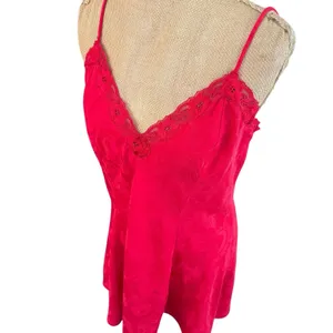 Victoria's Secret Vintage Red Jacquard Lace Trim‎ Chemise Nightgown Medium thumbnail 2
