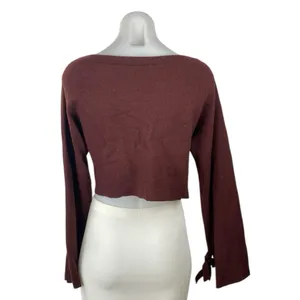 Aritzia Wilfred 100% Merino Wool Brown Knit Long Sleeve Crop Sweater Top Sz XXS thumbnail 2
