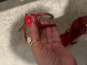 Red strappy kitten heels with gold heart thumbnail 4