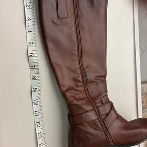 Boots Women's Tall Brown Leather Heeled Riding Boots with Buckle by Nine West 6 thumbnail 3