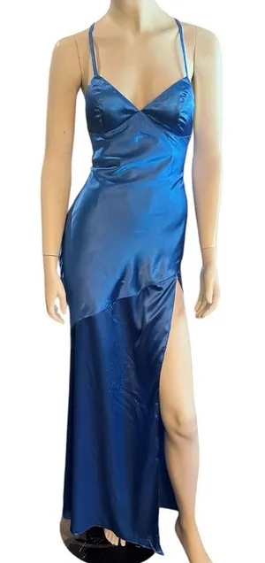 Monvelli Satin Maxi Slip Dress Blue Size 4 NWT thumbnail 1