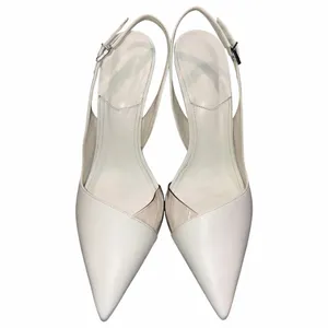 Schutz White Leather & Clear Acrylic Slingback Pointy Toe Heels Shoes 11 thumbnail 2