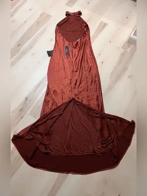 Lulus NWT Women Large Rusty Brown Halter Satin Maxi Dress thumbnail 8