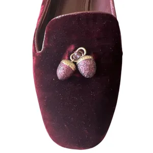 Tory Burch Burgundy Velvet Acorn Charm Smoking Slippers Loafers 7 thumbnail 10