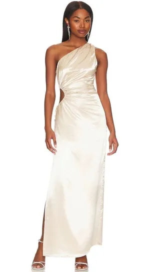 Line & Dot Eliza One Shoulder Maxi Dress - Champagne Nwt thumbnail 2