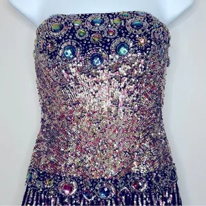 Sherri Hill Strapless‎ Beaded and Sequin Silk Dress Size 4 thumbnail 3