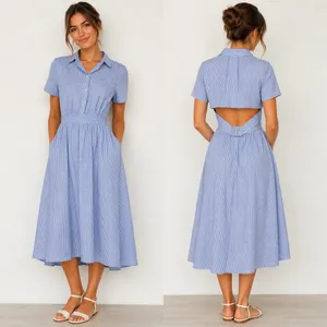 Avec‎ Les Filles Blue White Striped Cutout Back Midi Dress Size 6 Coastal thumbnail 2
