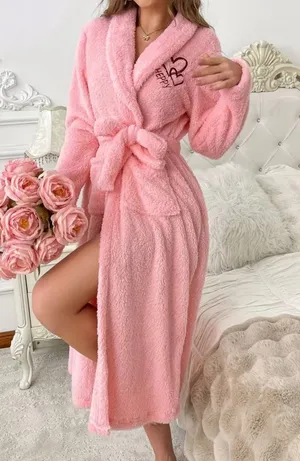 Cozy Plush Pink Women's Robe with Belt thumbnail 1
