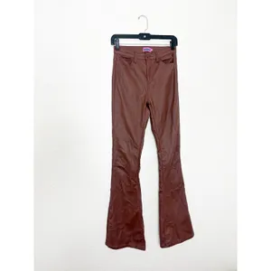 Edikted Luna Faux Leather Mid Rise Flared Jeans Size Medium Brown Chic thumbnail 4